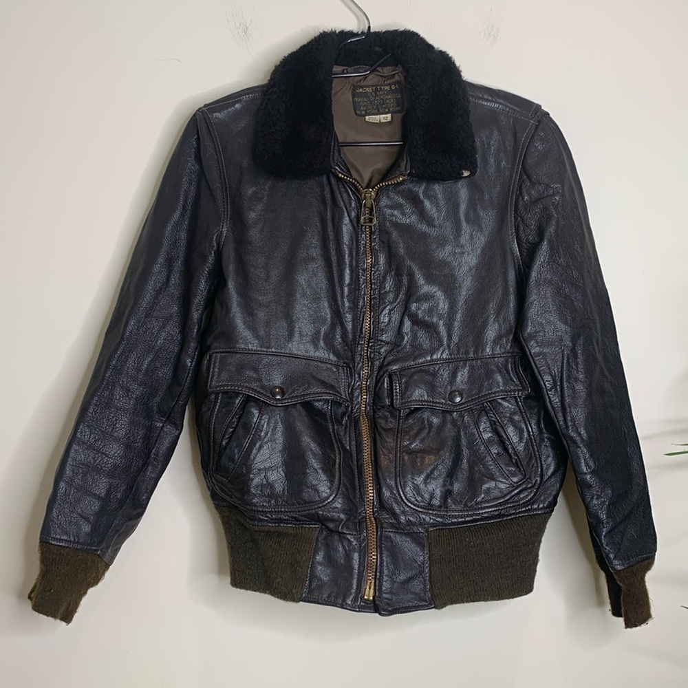 Vintage Brown WW Era G-1 USA Navy Avirex Ltd Bomber Flight Brown Leather Jacket - Picture 3 of 17
